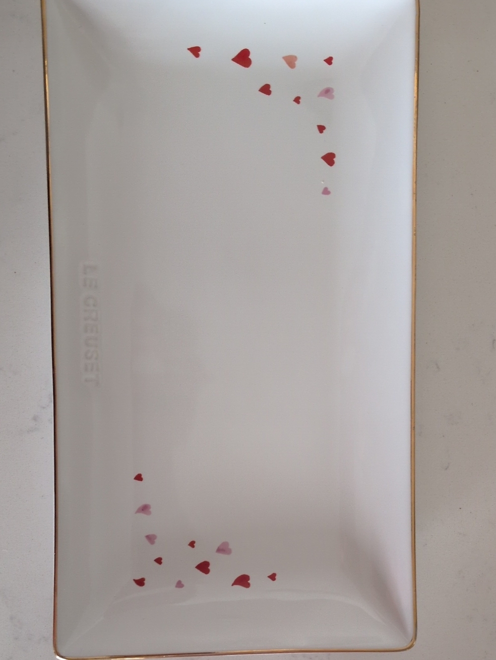 Le Creuset White Tray with Red and Pink Heart Accents